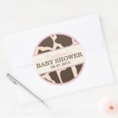 Giraffe Tierwerbung und rosa Babydusche Runder Aufkleber (Umschlag)