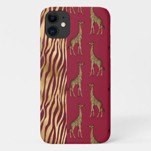 Giraffe & Tiger Print Gold Burgundy Red Chic Case-Mate iPhone Hülle