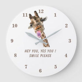 Giraffe Tongue Out and Playful Wink - Your Text Große Wanduhr