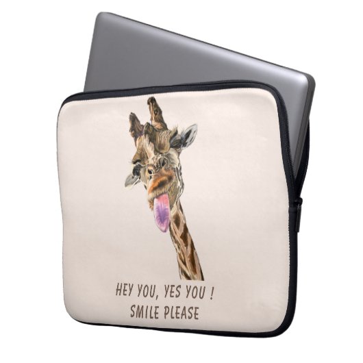 Giraffe Tongue Out Laptop Sleeve Geschenk Spaß (Vorderseite Links)