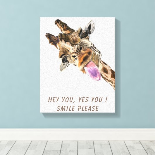 Giraffe Tongue Out Playful Canvas Print Lächeln Leinwanddruck (Insitu (Holzboden))