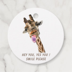 Giraffe Tongue Out Playful Favor Tags Lächeln Geschenkanhänger