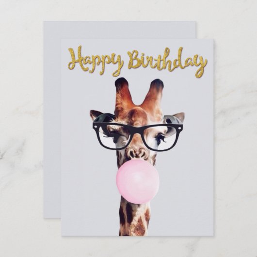 Giraffe Tragend Brillen Blasen Pink Bubble gum (Vorne/Hinten)