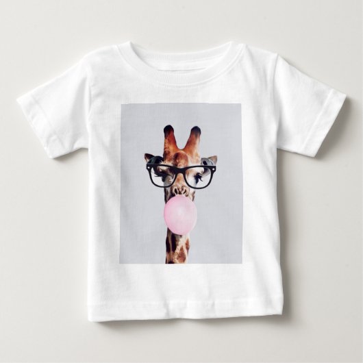 Giraffe Tragend Brillen Blasen Pink Bubble gum Baby T-shirt (Vorderseite)