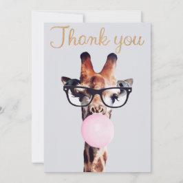 Giraffe Tragend Brillen Blasen Pink Bubble gum Dankeskarte