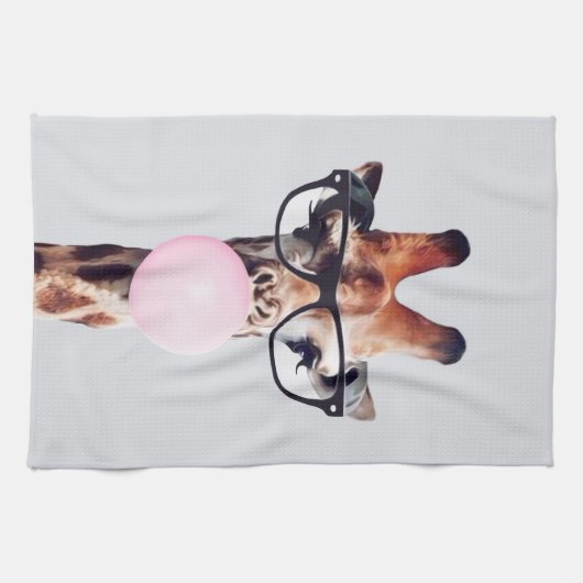 Giraffe Tragend Brillen Blasen Pink Bubble gum Geschirrtuch (Horizontal)