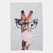 Giraffe Tragend Brillen Blasen Pink Bubble gum Geschirrtuch (Vertikal)