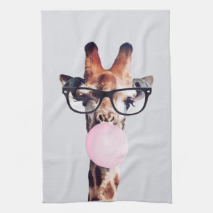 Giraffe Tragend Brillen Blasen Pink Bubble gum Geschirrtuch