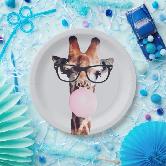 Giraffe Tragend Brillen Blasen Pink Bubble gum Pappteller (Party)