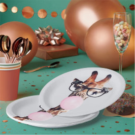 Giraffe Tragend Brillen Blasen Pink Bubble gum Pappteller