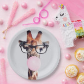 Giraffe Tragend Brillen Blasen Pink Bubble gum Pappteller (Party)