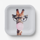 Giraffe Tragend Brillen Blasen Pink Bubble gum Pappteller (Vorderseite)