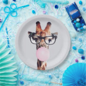 Giraffe Tragend Brillen Blasen Pink Bubble gum Pappteller (Party)