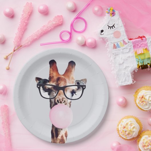 Giraffe Tragend Brillen Blasen Pink Bubble gum Pappteller (Party)