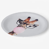Giraffe Tragend Brillen Blasen Pink Bubble gum Pappteller (Schrägansicht)