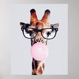 Giraffe Tragend Brillen Blasen Pink Bubble gum Poster