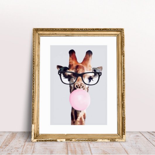 Giraffe Tragend Brillen Blasen Pink Bubble gum Poster