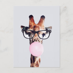 Giraffe Tragend Brillen Blasen Pink Bubble gum Postkarte