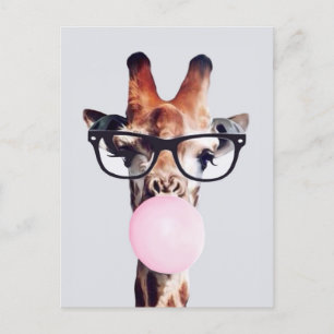 Giraffe Tragend Brillen Blasen Pink Bubble gum Postkarte