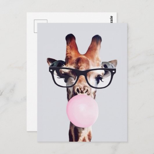 Giraffe Tragend Brillen Blasen Pink Bubble gum Postkarte (Vorne/Hinten)