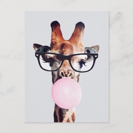 Giraffe Tragend Brillen Blasen Pink Bubble gum Postkarte (Vorderseite)