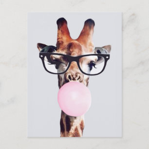 Giraffe Tragend Brillen Blasen Pink Bubble gum Postkarte