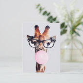 Giraffe Tragend Brillen Blasen Pink Bubble gum Postkarte (Stehend Vorderseite)