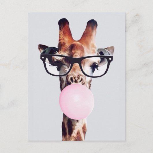 Giraffe Tragend Brillen Blasen Pink Bubble gum Postkarte (Vorderseite)