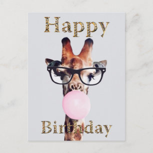Giraffe Tragend Brillen Blasen Pink Bubble gum Postkarte