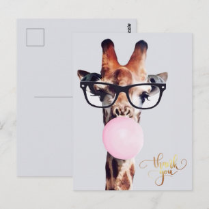 Giraffe trägt Brille Kaugummi Danke Postkarte