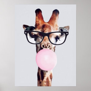 GIRAFFE TRAING GLASSES BLUTEN EIN PINKBUBBLE GUM POSTER