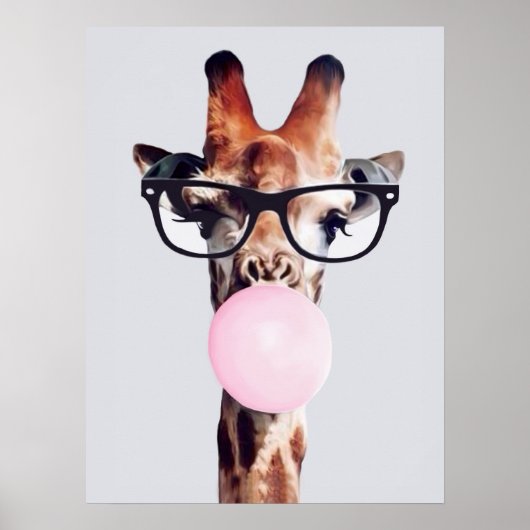 GIRAFFE TRAING GLASSES BLUTEN EIN PINKBUBBLE GUM POSTER (Vorne)