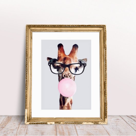GIRAFFE TRAING GLASSES BLUTEN EIN PINKBUBBLE GUM POSTER