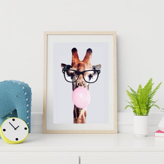 GIRAFFE TRAING GLASSES BLUTEN EIN PINKBUBBLE GUM POSTER