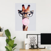 GIRAFFE TRAING GLASSES BLUTEN EIN PINKBUBBLE GUM POSTER (Heimbüro)