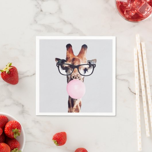 GIRAFFE TRAINGGASEN, DIE EIN PINKBUBBLEGUM BLÖTEN SERVIETTE (Beispiel)