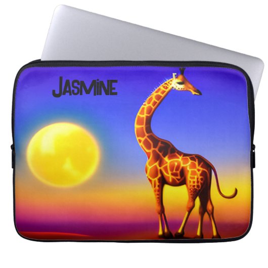 Giraffe-Traumscape/Mond/Sterne editierbar Laptopschutzhülle (Vorderseite)
