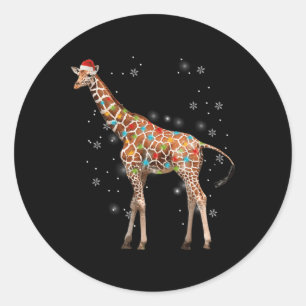 Giraffe Tree Light Christmas Pajama Xmas Animal Lo Runder Aufkleber