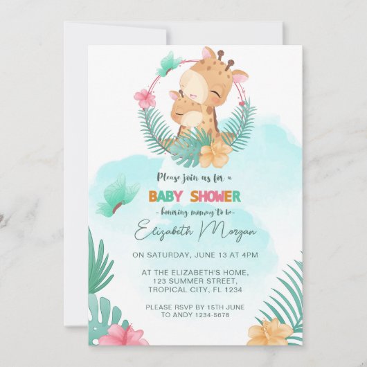 Giraffe Tropical Forest Blue Theme Einladung (Vorderseite)