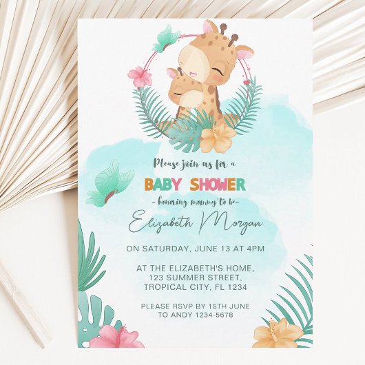 Giraffe Tropical Forest Blue Theme Einladung