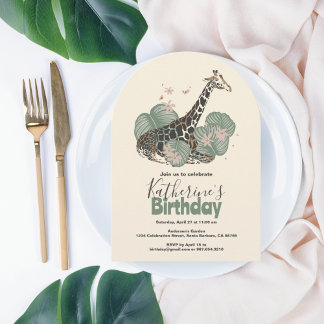 Giraffe Tropical Greenery Animal Birthday Party Einladung