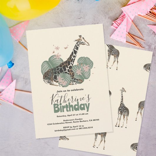 Giraffe Tropical Greenery Animal Birthday Party  Einladung