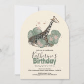 Giraffe Tropical Greenery Animal Birthday Party Einladung (Vorderseite)
