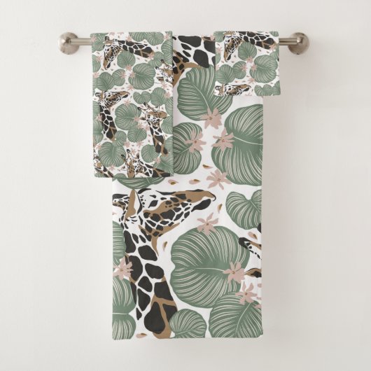 Giraffe tropisches Leaf-Dschungelmuster Badhandtuch Set (Insitu)