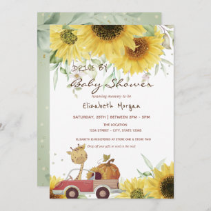 Giraffe Truck Pumpkin Sunflowers Drive Baby Dusche Einladung
