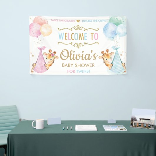 Giraffe Twin Boy Girl Babydusche Begrüßungsgrinsen Banner (Messeveranstaltung)