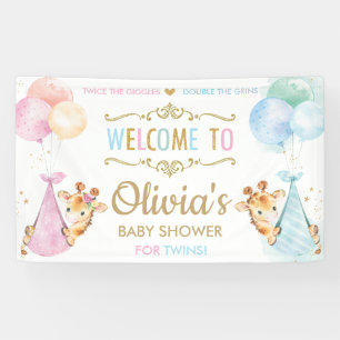 Giraffe Twin Boy Girl Babydusche Begrüßungsgrinsen Banner
