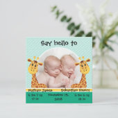 Giraffe Twins Birth Ankündigung (Stehend Vorderseite)
