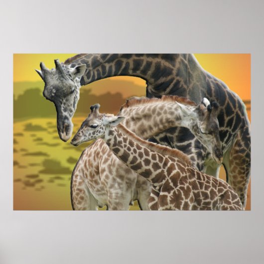 GIRAFFE TWISTER LIEBE TRIANGEL GERAHMTER DRUCK POSTER (Vorne)