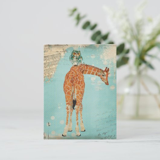 GIRAFFE u. EULE Postkarte (Stehend Vorderseite)